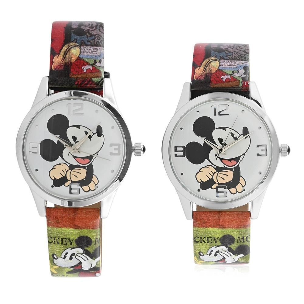 Set of (2) Mickey Mouse Green and Brown Comic Strip Vegan Leather Strap